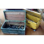 Vintage pine chest and tools together metal hardwa