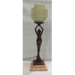 Art deco bronze table lamp, height 59cm