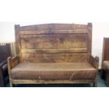 Large rustic bench with leatherette seats 193cm wi