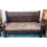 Large rustic bench with leatherette seats 150cm wi