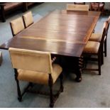 Early 20th century oak drawer leaf dining table wi