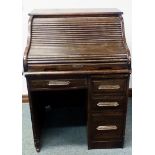 Victorian four drawer roll top desk with key