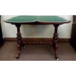 Victorian rosewood card table, shaped fold-over to