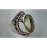 Silver dress ring set with large Citrine, size J