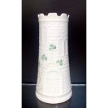 Belleek vase in the form of a castle tower, boxed