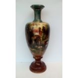 Large Victorian Staffordshire vase, signed 70cm