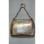 Silver coin purse, engraved foliate scrolling, Bir