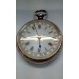 Silver cased fob watch, Birmingham, 1886