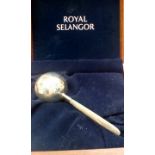 Cased Royal Selangor silver and mother of pearl te