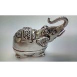 White metal vessel in the form of an elephant, sta