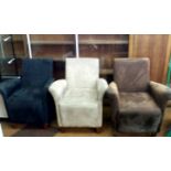 Three suede effect easy armchairs