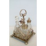 Early 20th century plated and glass cruet set