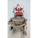 Cast iron robot mechanical money box, height 18cm