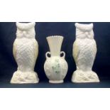 Pair of Belleek vases in the form of owls together