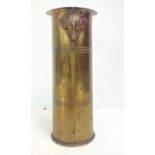 Great War trench art shell case with applied ram's