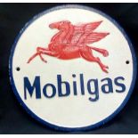 Cast iron 'Mobilgas' wall plaque, diameter 24cm