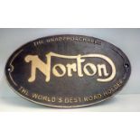 Cast iron 'Norton' wall plaque, 20cm x 33cm
