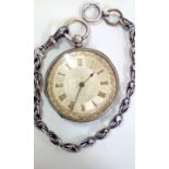 Victorian silver cased fob watch with silver chain