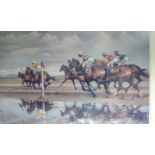 Framed limited edition print depicting horse racin