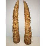Pair of resin ornate horns, height-46cm