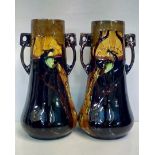 Pair of period art nouveau twin handled vases dec