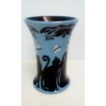 Moorcroft vase in the Lucky Black Cat pattern, hei