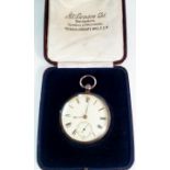 Silver cased pocket watch with a J W Benson leathe