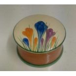 Clarice Cliff Bizarre 'Crocus' pattern lidded pot,