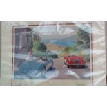 Motoring print signed in pencil by Roger Menadue