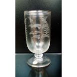 Victorian etched glass celery font, height 20cm