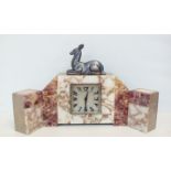 Art deco marble clock garniture, height of clock 3
