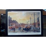 Framed signed Manchester print of Piccadilly. Sign