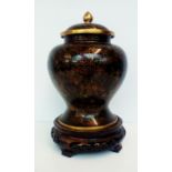 Cloisonne lidded temple jar on plinth base, height