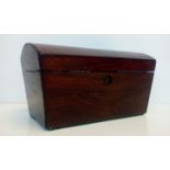 Victorian rosewood tea caddy enclosing two compart