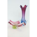 Art glass vase together with an art glass bowl, he