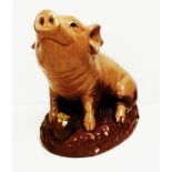 Painted stoneware figure of a pig eating parsnip,
