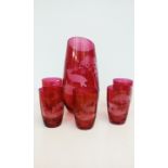 Cranberry glass etched lemonade set