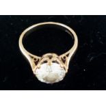 9 ct gold dress ring with large white stone, size