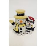 Lorna Bailey group, snowman and cat, height 11cm