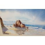 Framed Watercolour J.Watmough Seascape with Fisher