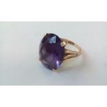 9 carat gold dress ring set with large amethyst, s