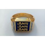 Gent's gold plated Three Lions dress ring, size Z