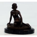 Bronze Figure of Nude Lady on Marble Base. Signed.