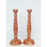 Pair of Brass and Wood Candlesticks 29cm Height