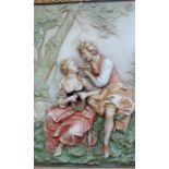 Framed Ceramic Plaque Embossed Lovers