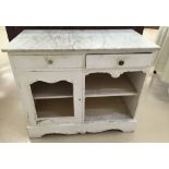 A white painted marble-topped cabinet