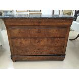 A 19th century walnut Biedermeier marble-topped five-drawer chest of drawers