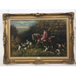 Continental School: Hunting scene, oil on canvas, signed,