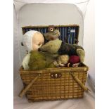 A hamper of vintage toys to inc bears,