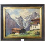 Continental School: a mountainous alpine landscape, oil on canvas,